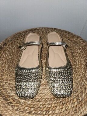 Gold Woven Mary Jane Flats for Women